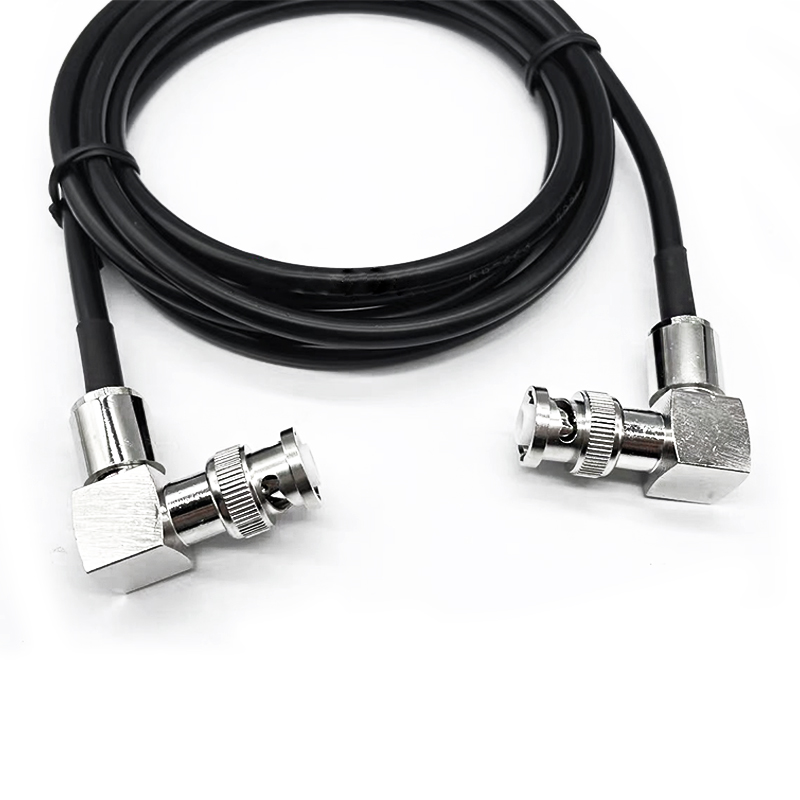 RG58 BNC Male to Right-Angle Male Dual-Shielded Silver-Plated Cable with Injection Molding Suitable for Oscilloscopes